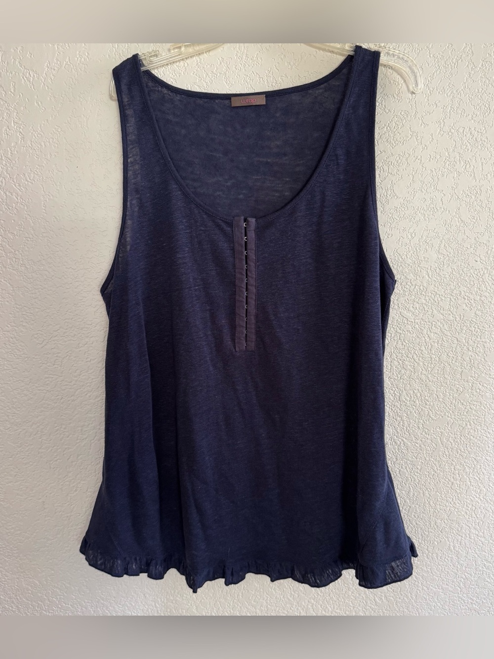 Wrap Navy Blue 100% Linen Tank Top Breathable Minimalist Coastal Lagenlook L